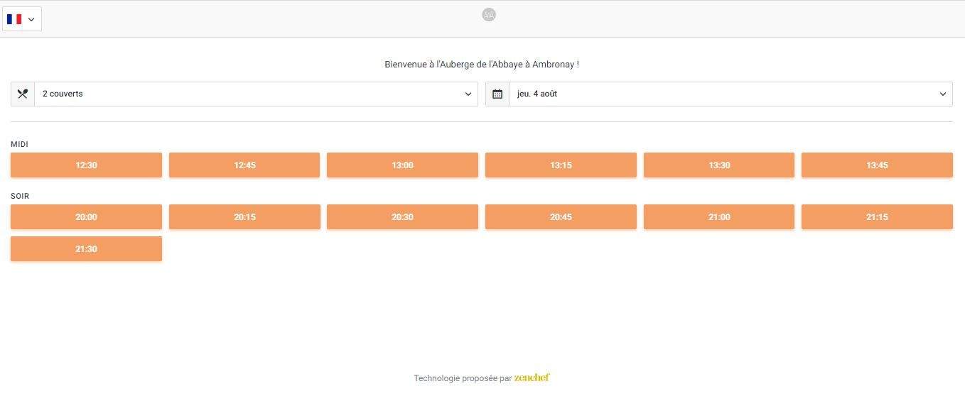 Zenchef site de réservation en ligne pour l'Auberge de l'Abbaye à Ambronay